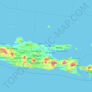 Topografische Karte East Java, Höhe, Relief
