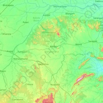 Topografische Karte Mahasamund, Höhe, Relief
