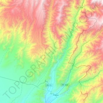 Topografische Karte Río Grande, Höhe, Relief