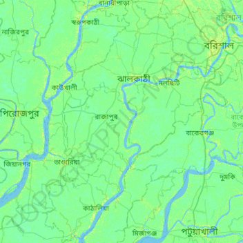 Topografische Karte Jhalokathi District, Höhe, Relief