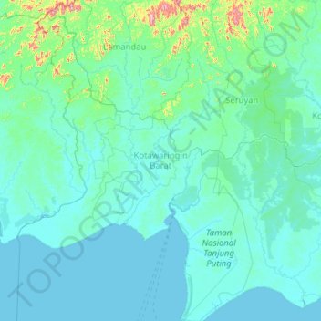 Topografische Karte Kotawaringin Barat, Höhe, Relief