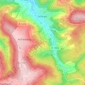 Topografische Karte Schnait, Höhe, Relief
