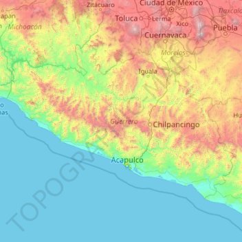 Topografische Karte Guerrero, Höhe, Relief