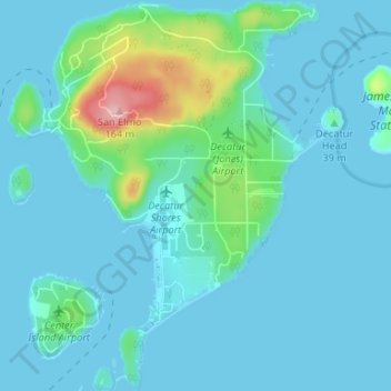 Topografische Karte Decatur Island, Höhe, Relief