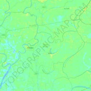 Topografische Karte Mithamain Upazila, Höhe, Relief