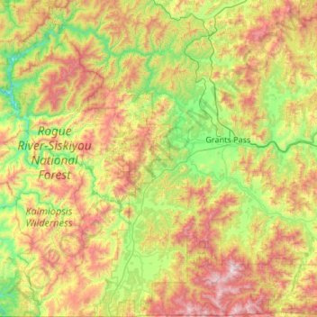 Topografische Karte Josephine County, Höhe, Relief