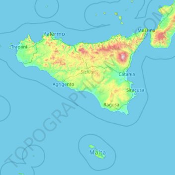 Topografische Karte Sicilia, Höhe, Relief