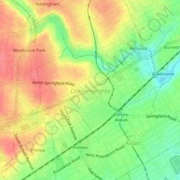 Topografische Karte Clifton Heights, Höhe, Relief