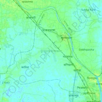 Topografische Karte Phultala Upazila, Höhe, Relief