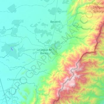 Topografische Karte La Jagua de Ibirico, Höhe, Relief