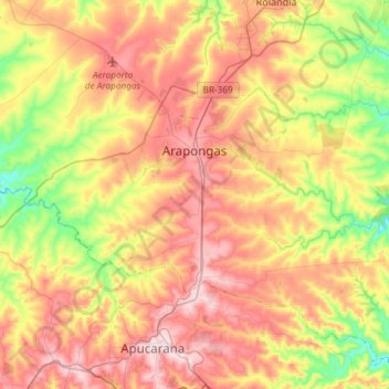Topografische Karte Arapongas, Höhe, Relief