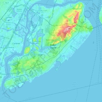 Topografische Karte Staten Island, Höhe, Relief