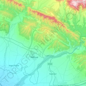 Topografische Karte Kathua, Höhe, Relief