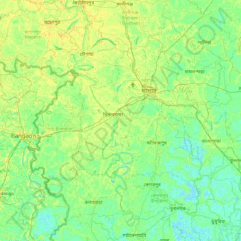 Topografische Karte Jessore District, Höhe, Relief