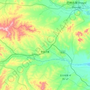 Topografische Karte 新城子镇, Höhe, Relief