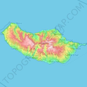 Topografische Karte Madeira Island, Höhe, Relief