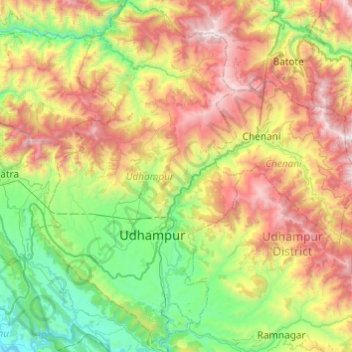 Topografische Karte Udhampur, Höhe, Relief