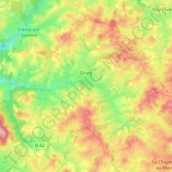 Topografische Karte Grury, Höhe, Relief