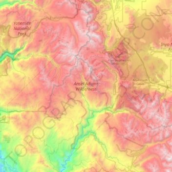 Topografische Karte Ansel Adams Wilderness, Höhe, Relief