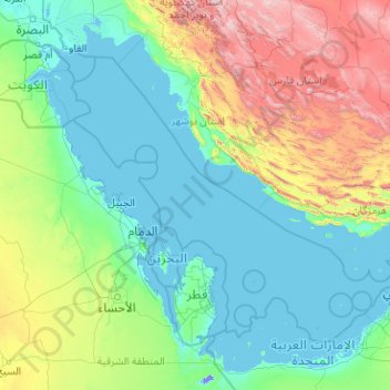 Topografische Karte Persischer Golf, Höhe, Relief