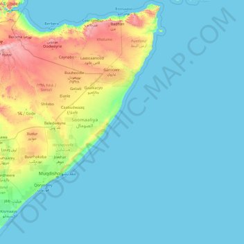 Topografische Karte Somalia, Höhe, Relief