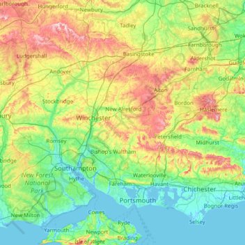 Topografische Karte Hampshire, Höhe, Relief