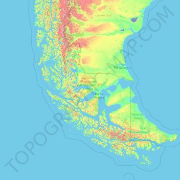 Topografische Karte Région de Magallanes et de l'Antarctique chilien, Höhe, Relief