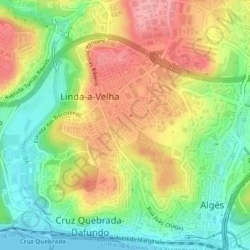 Topografische Karte Linda-a-Velha, Höhe, Relief