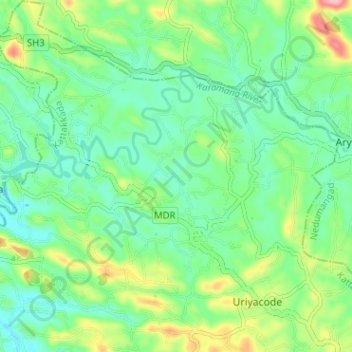 Topografische Karte Vellanad, Höhe, Relief