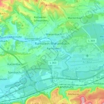 Topografische Karte Ramstein-Miesenbach, Höhe, Relief