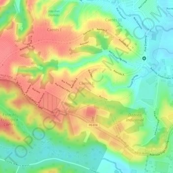 Topografische Karte Caets II, Höhe, Relief
