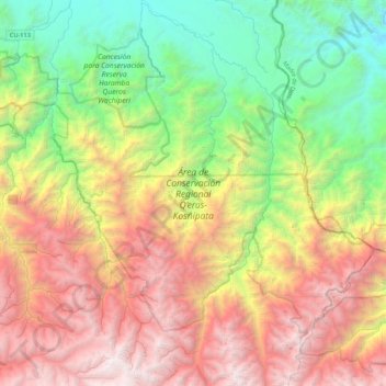 Topografische Karte Área de Conservación Regional Q’eros-Kosñipata, Höhe, Relief