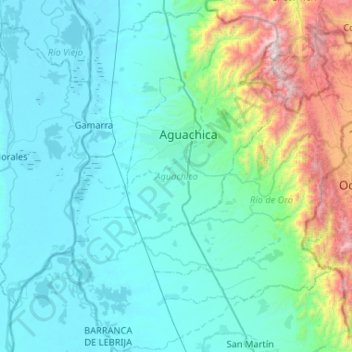 Topografische Karte Aguachica, Höhe, Relief