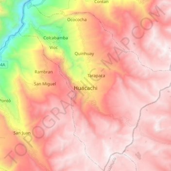Topografische Karte Huacachi, Höhe, Relief