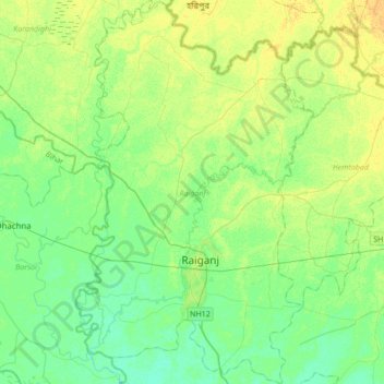 Topografische Karte Raiganj, Höhe, Relief