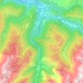 Topografische Karte Ax-les-Thermes, Höhe, Relief