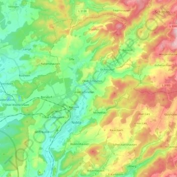 Topografische Karte Nidda, Höhe, Relief