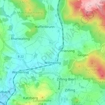 Topografische Karte Willmering, Höhe, Relief