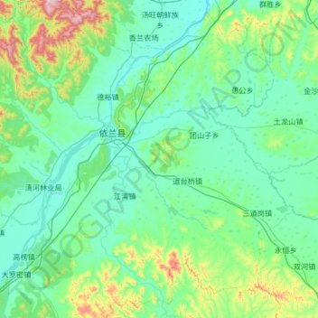 Topografische Karte 依兰县, Höhe, Relief