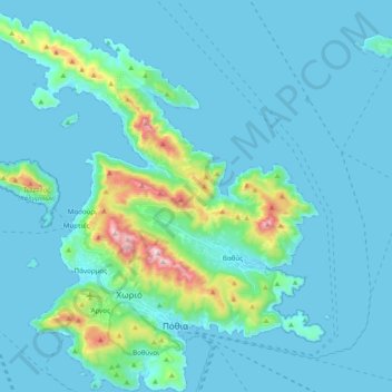 Topografische Karte Kalymnos, Höhe, Relief