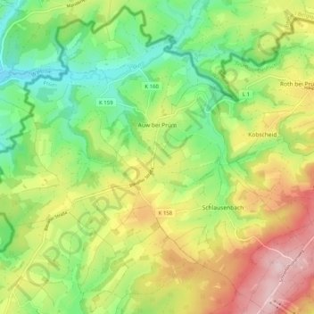 Topografische Karte Auw bei Prüm, Höhe, Relief