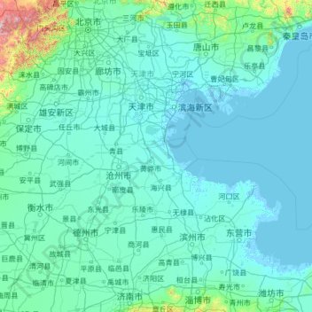 Topografische Karte Tianjin, Höhe, Relief