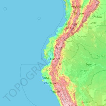 Topografische Karte Ecuador, Höhe, Relief