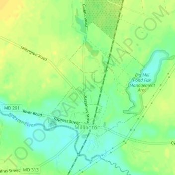 Topografische Karte Millington, Höhe, Relief