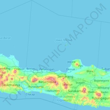 Topografische Karte Central Java, Höhe, Relief