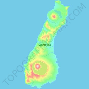 Topografische Karte Onekotan, Höhe, Relief