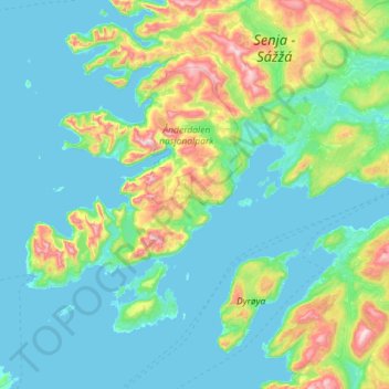 Topografische Karte Troms, Höhe, Relief