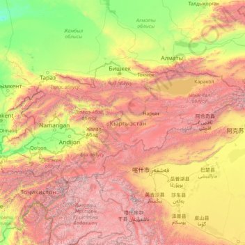 Topografische Karte Kirgisistan, Höhe, Relief