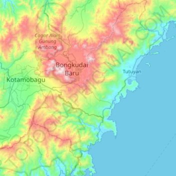 Topografische Karte Bolaang Mongondow Timur, Höhe, Relief