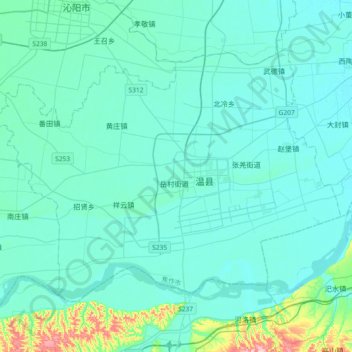 Topografische Karte 温县, Höhe, Relief